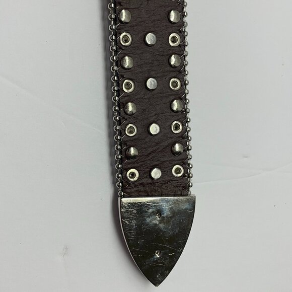 BHW Western Amber Bling Cowgirl Belt Gen Leather Sz L 36-38 Brown Silver Rodeo - Picture 8 of 16